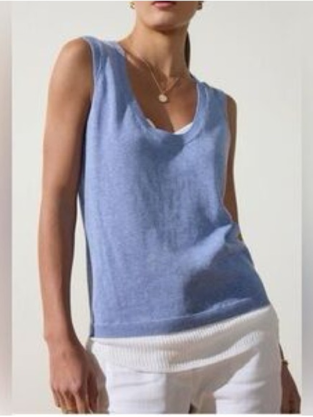Brochu Walker Layered Knit Tank Sweater Blue Linen Blend Size Small